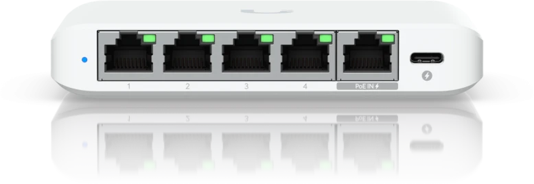 Šakotuvas UBIQUITI COMPACT, 5 PRIESTŲ 2,5G JUNGIKLIS, GALIMAS MAITINTI SU POE ARBA USB-C ADAPTERIU.