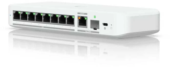 Šakotuvas UBIQUITI FLEX 2.5G LANKSTUSIS, 8 PRIESTŲ 2.5 GBE JUNGIKLIS SU 10 GBE RJ45/SFP+ KOMBINUOTU UPLINK PRIEDAS, GALIMA MAITINTI SU USB-C ARBA POE+ ADAPTERIU