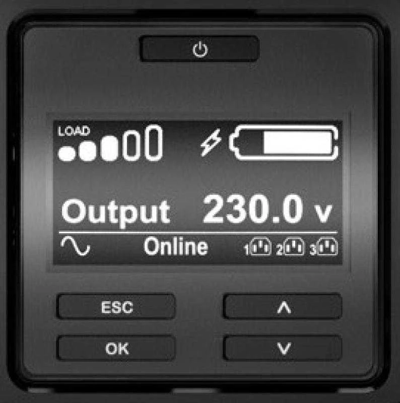 Apc „Smart-UPS SRT“ 3000 VA / 2700 W RM 230 V prijungtas, 4 min. esant pilnai apkrovai