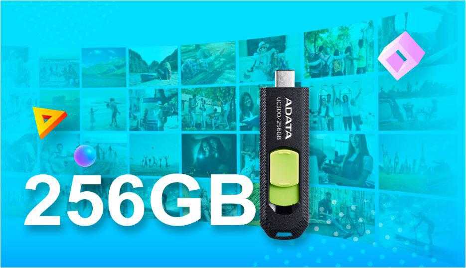ADATA | FlashDrive | UC300 | 256 GB | USB 3.2 Gen 1 | Juodas/Žalias