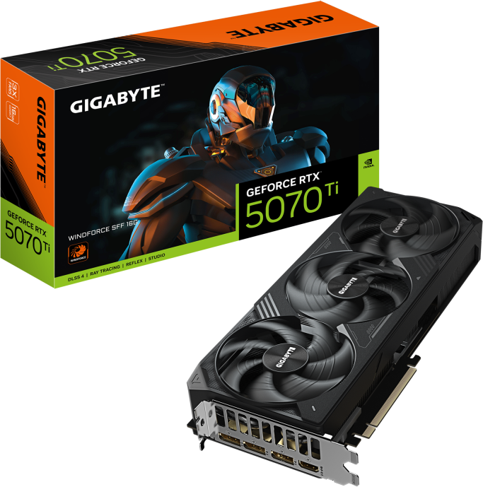 Vaizdo plokštė „Gigabyte GeForce RTX 5070 Ti WINDFORCE SFF 16G“ | NVIDIA | 16 GB | „GeForce RTX 5070 Ti“ | GDDR7 | HDMI jungčių kiekis: 1 | PCI-E 5.0 | Atminties taktinis dažnis: 2452 MHz