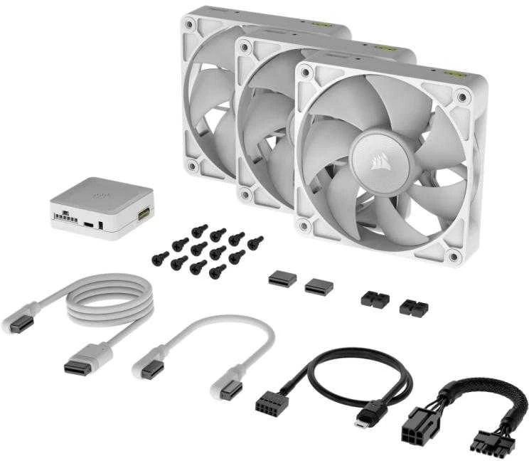 „Corsair iCUE LINK RX120 RGB“ serijos PWM ventiliatoriai, 3 vnt. pakuotėje – 120 mm, baltas