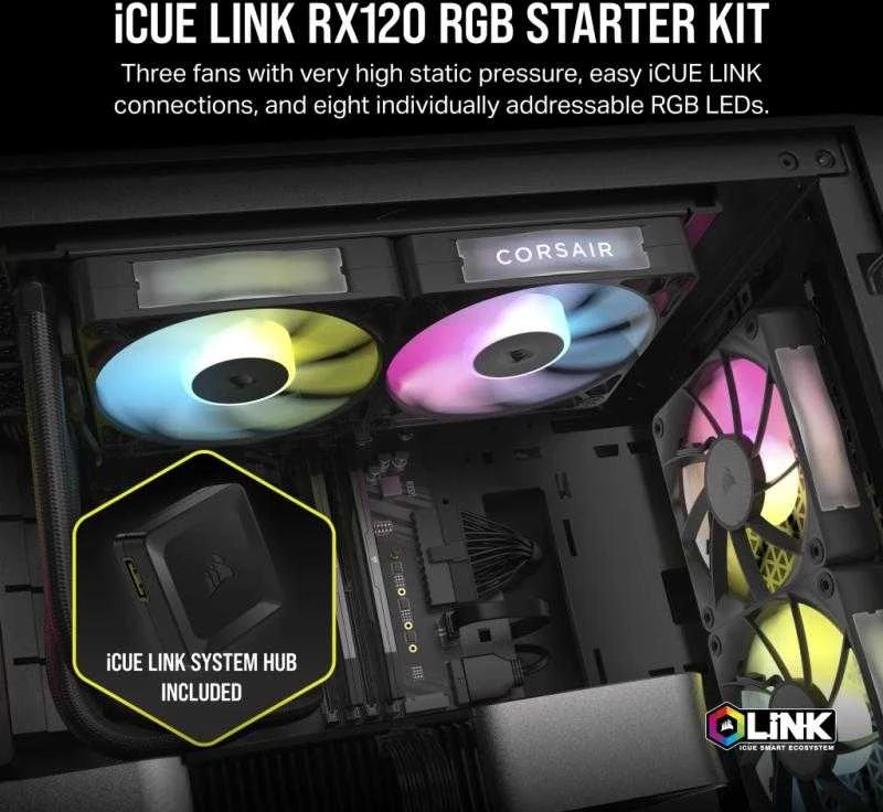 Corsair iCUE LINK RX120 RGB Juodas – 3 pakuotės CO-9051018-WW