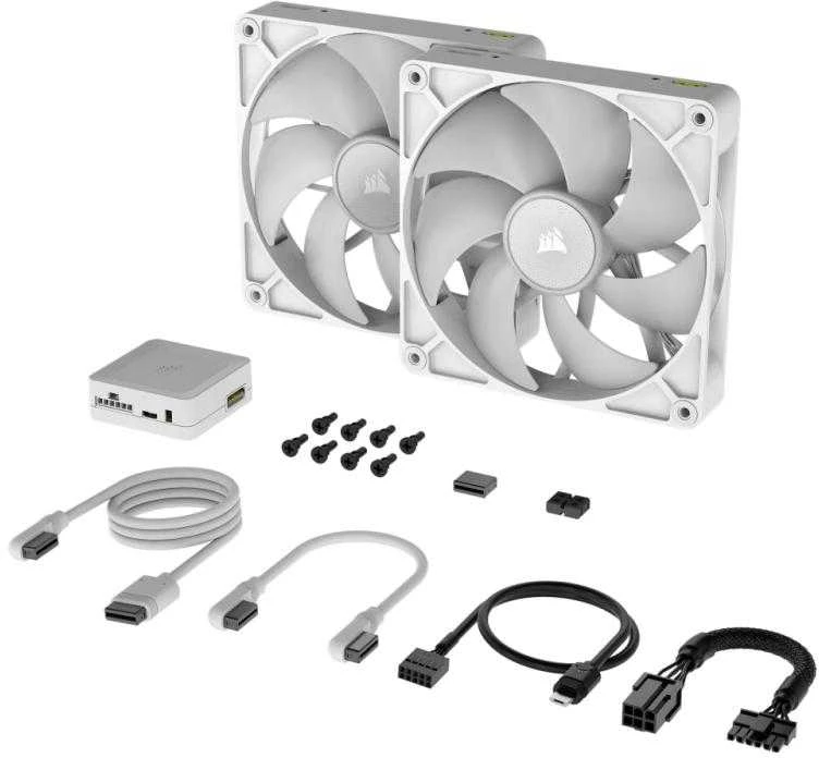 Corsair iCUE LINK RX140 RGB Series, PWM korpuso ventiliatorius 2er Pack – 140mm, baltos spalvos