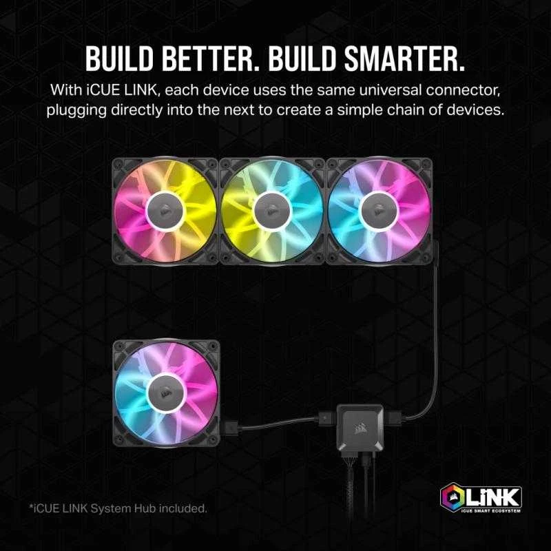 Corsair iCUE LINK RX140 RGB Series, PWM korpuso ventiliatorius 2er Pack – 140mm, juodos spalvos