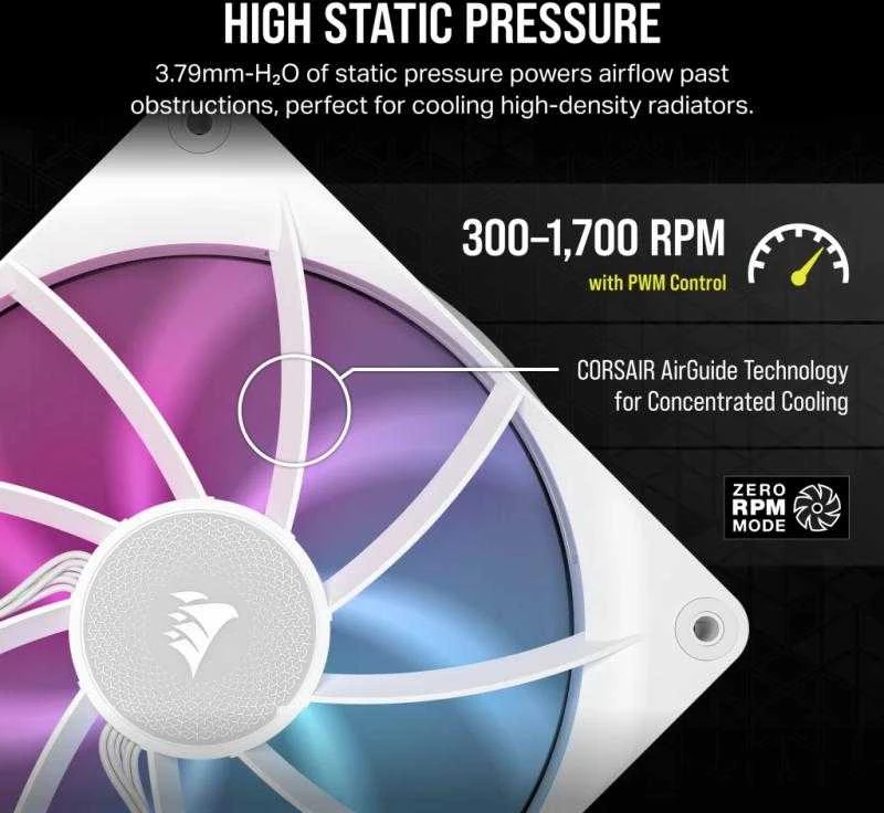 Corsair iCUE LINK RX140 RGB Series, PWM korpuso ventiliatorius 2er Pack – 140mm, baltos spalvos