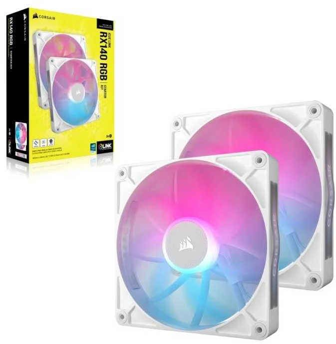 Corsair iCUE LINK RX140 RGB Series, PWM korpuso ventiliatorius 2er Pack – 140mm, baltos spalvos