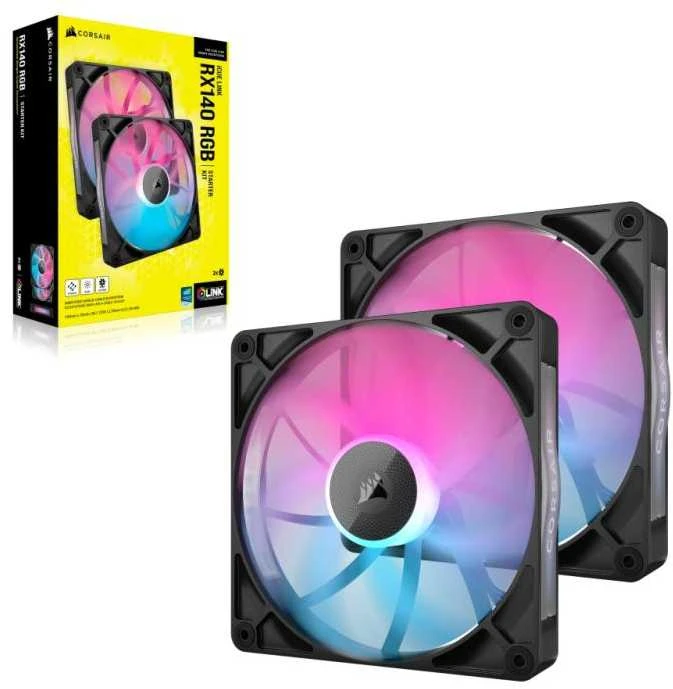 Corsair iCUE LINK RX140 RGB Series, PWM korpuso ventiliatorius 2er Pack – 140mm, juodos spalvos