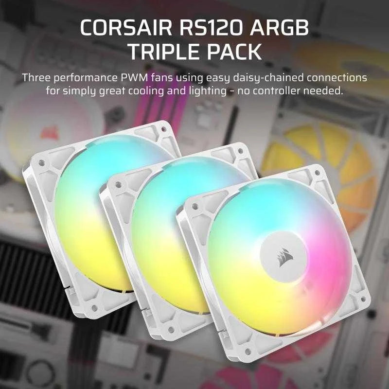 Corsair PWM 120 mm RS120 ARGB 3 vnt. pakuotė su baltu CO-9050185-WW