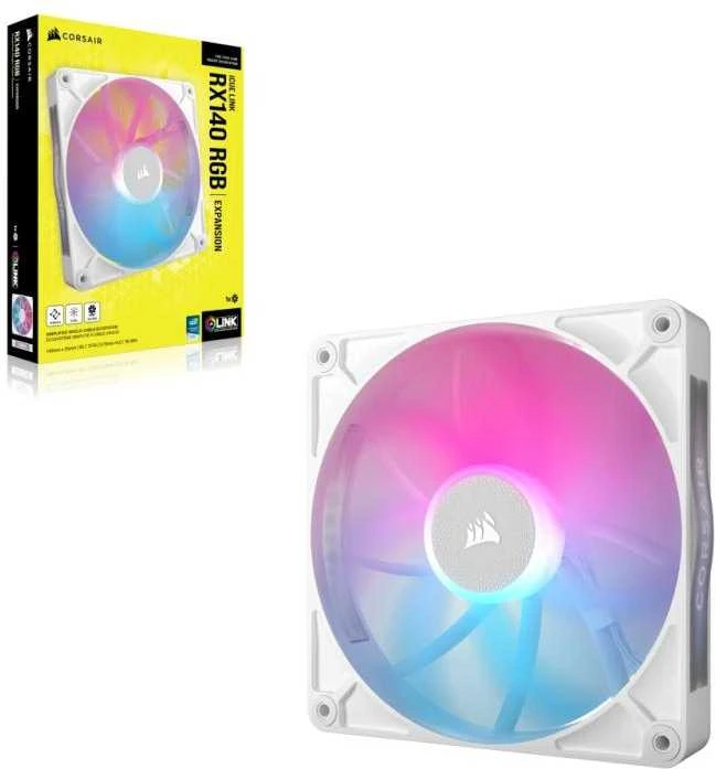 Corsair iCUE LINK RX140 RGB Series, PWM korpuso ventiliatorius – 140mm, baltos spalvos