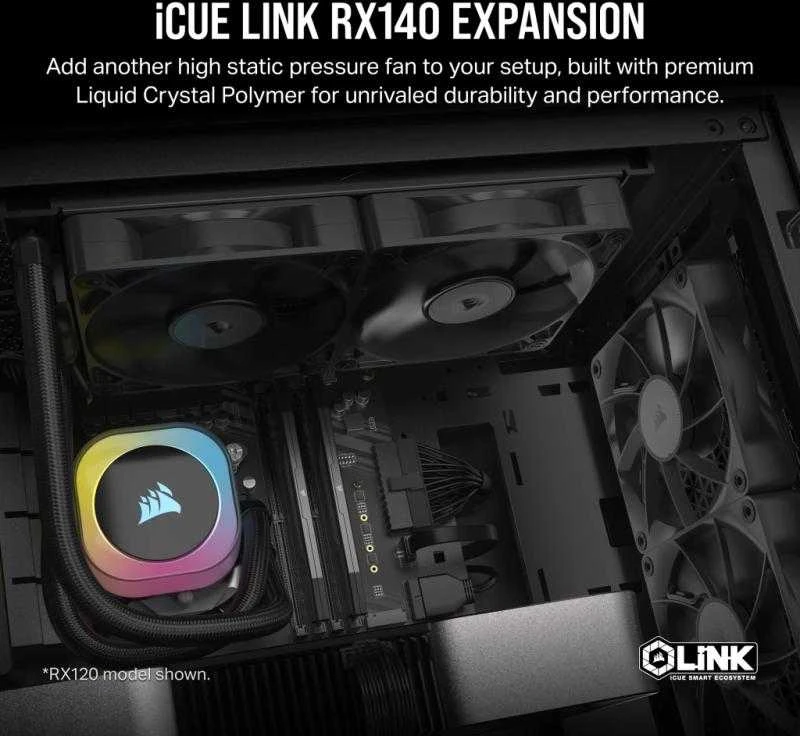 Corsair iCUE LINK RX140 Series, PWM korpuso ventiliatorius - 140mm, juodos spalvos