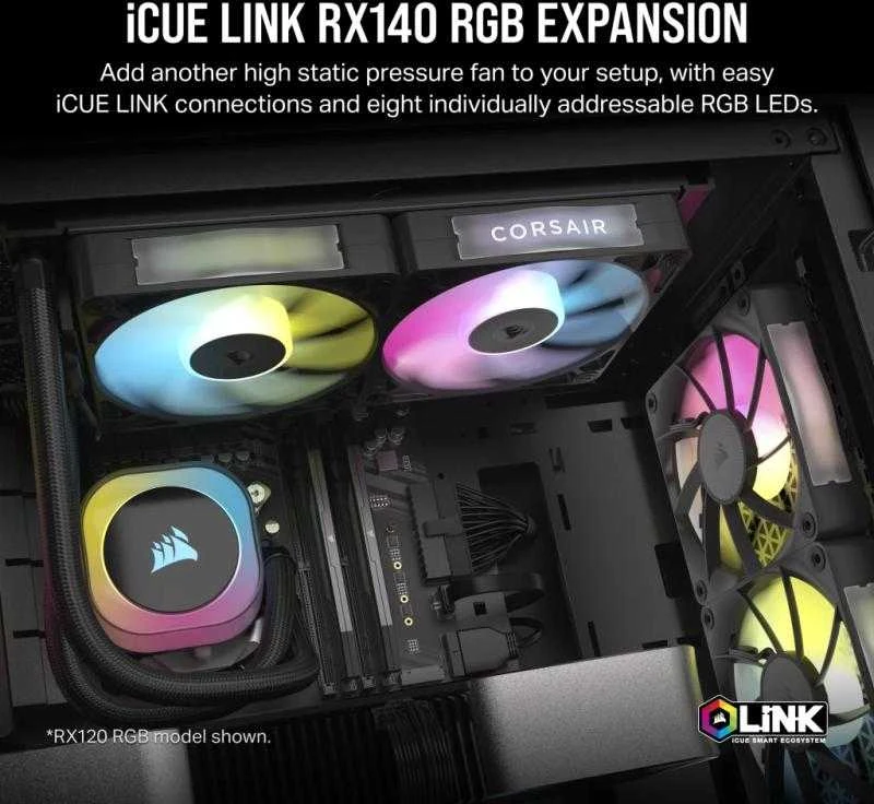 Corsair iCUE LINK RX140 RGB Series, PWM fan – 140mm, juodas