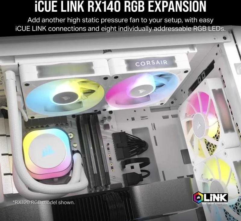 Corsair iCUE LINK RX140 RGB Series, PWM korpuso ventiliatorius – 140mm, baltos spalvos
