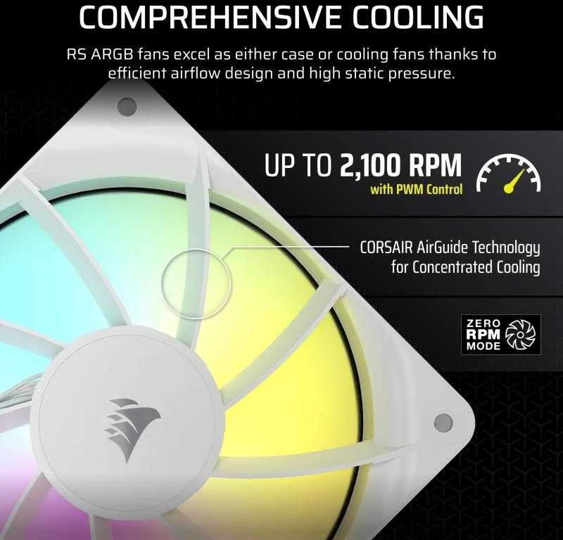 Corsair RS ARGB PWM korpuso ventiliatorius – 120 mm, baltos spalvos