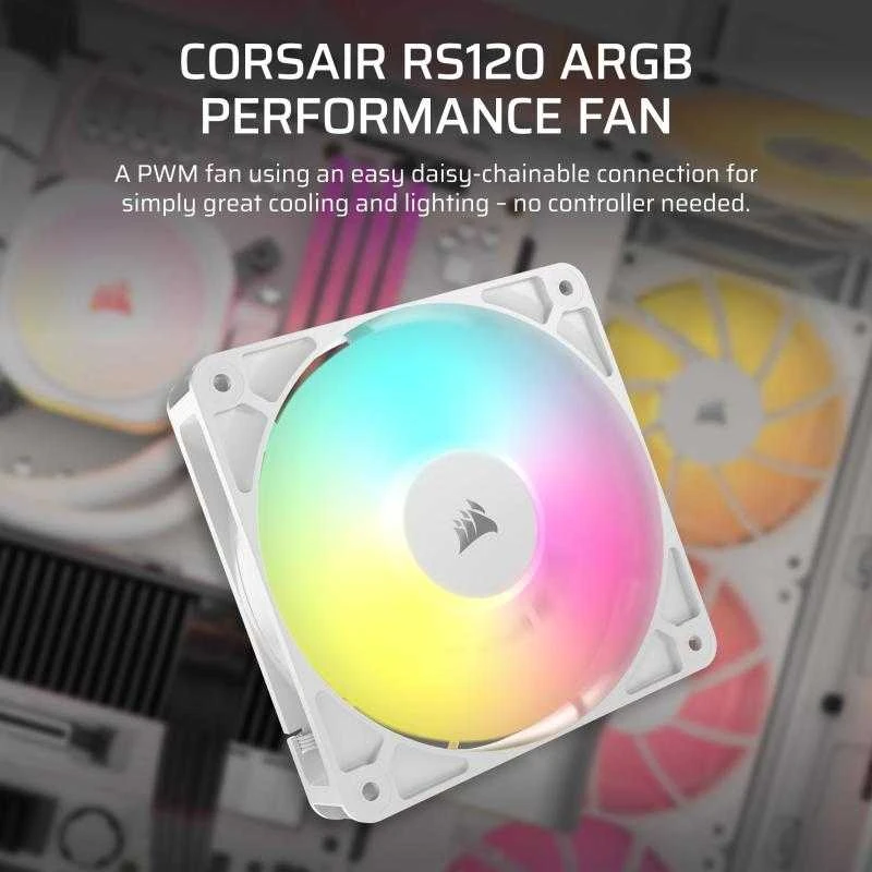 Corsair RS ARGB PWM korpuso ventiliatorius – 120 mm, baltos spalvos
