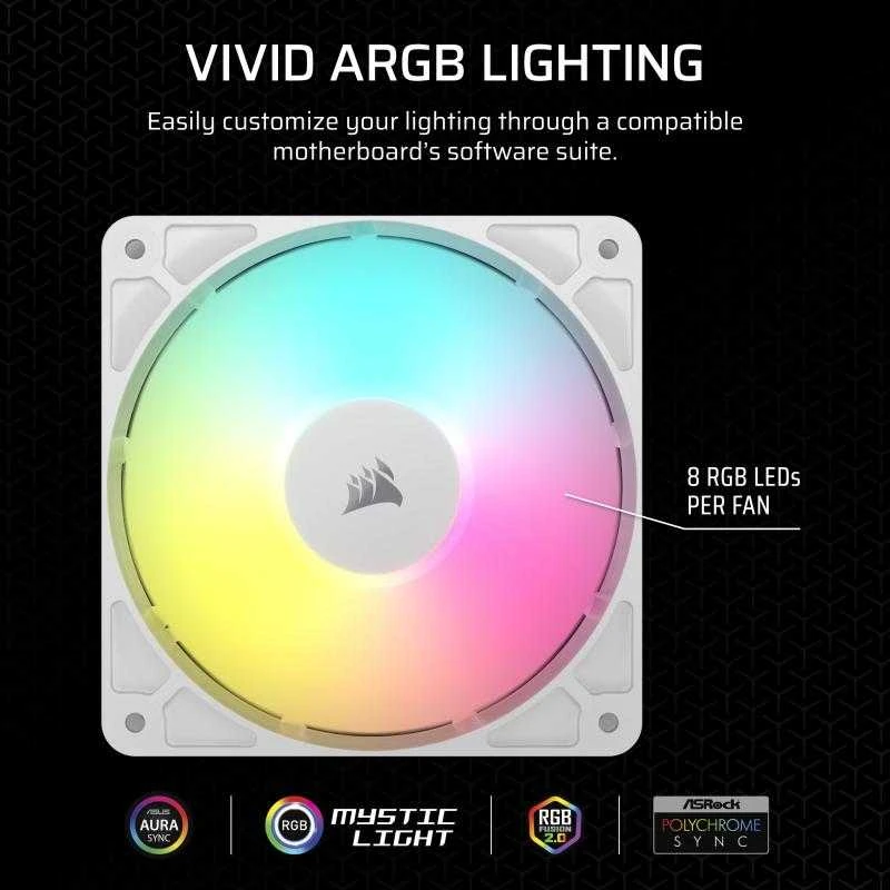 Corsair RS ARGB PWM korpuso ventiliatorius – 120 mm, baltos spalvos