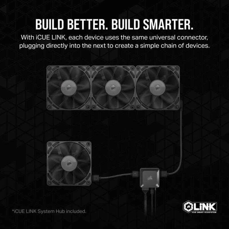 Corsair iCUE LINK RX120 Series, PWM korpuso ventiliatorius 3er Pack - 120 mm, juodos spalvos