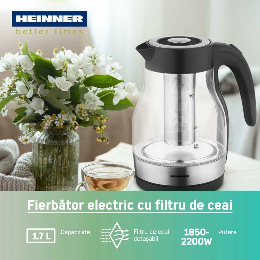 HEINNER HEK-TF2200GBK elektrinis virdulys su arbatos filtru