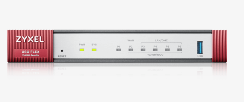 Šakotuvas ZYXEL USG FLEX100, VERSION 2, 10/100/1000,1*WAN, 4*LAN/DMZ PORTS, 1*USB WITH1 YR GOLD SECURITY PACK