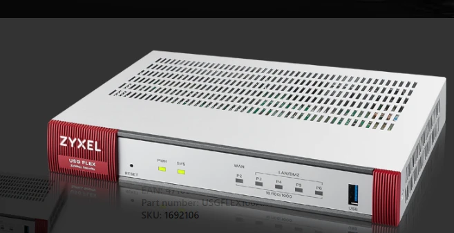 Maršrutizatorius ZYXEL USG FLEX 100 HP, 7 GIGABIT USER-DEFINABLE PORTS, 1*1G POE+, 1*USB WITH 1 YR ENTRY DEFENSE PACK