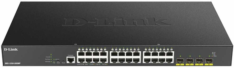 Šakotuvas D-LINK 28 prievadų išmanusis valdomas PoE+ gigabito komutatorius 4x 10G