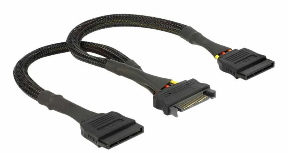 Delock SATA 15 kontaktų - SATA 15 kontaktų x2, 0,2 m, Juodas (60135)