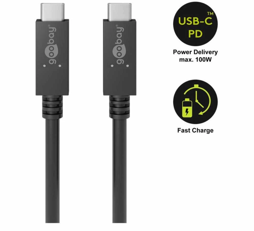 Kabelis USB Goobay USB-C - USB-C 1 m Juodas (49254)