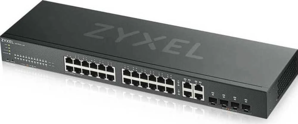 Šakotuvas ZYXEL GS1920-24V2, 28 prievadų išmanusis valdomas komutatorius, 24 gigabitų varinis ir 4 gigabitų dviejų asmenų, hibridinis režimas, autonominis arba „Nebulaflex“ debesis (5 metų garantija)