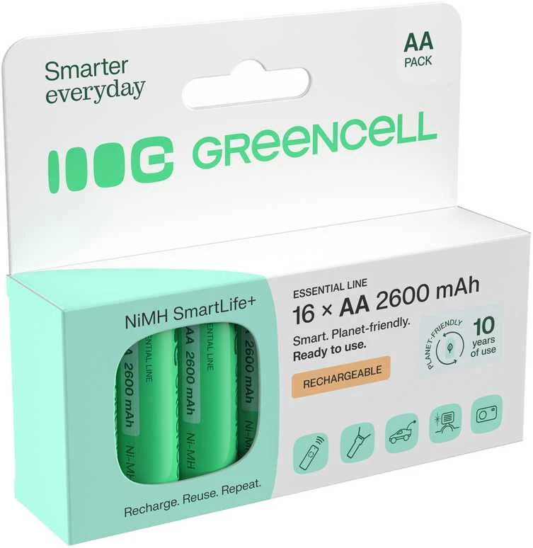 Nezatříděno 16 kartų įkraunamos baterijos AA R6 2600 mAh Ni-MH žalios spalvos elementų įkraunamos baterijos