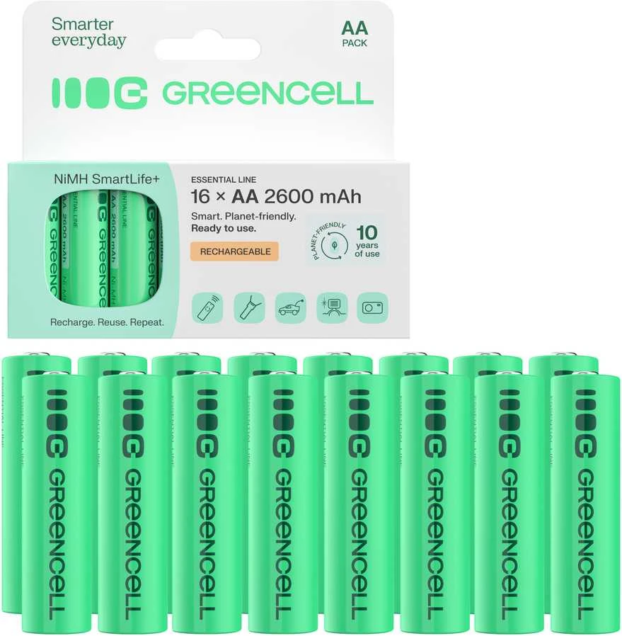 Nezatříděno 16 kartų įkraunamos baterijos AA R6 2600 mAh Ni-MH žalios spalvos elementų įkraunamos baterijos