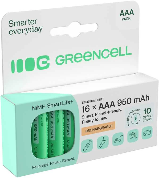 Nezatříděno 16 kartų įkraunamos baterijos AAA R3 950 mAh Ni-MH žalios spalvos elementų įkraunamos baterijos