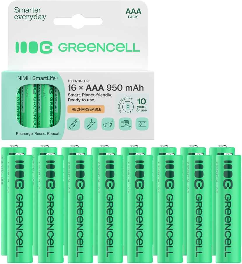 Nezatříděno 16 kartų įkraunamos baterijos AAA R3 950 mAh Ni-MH žalios spalvos elementų įkraunamos baterijos