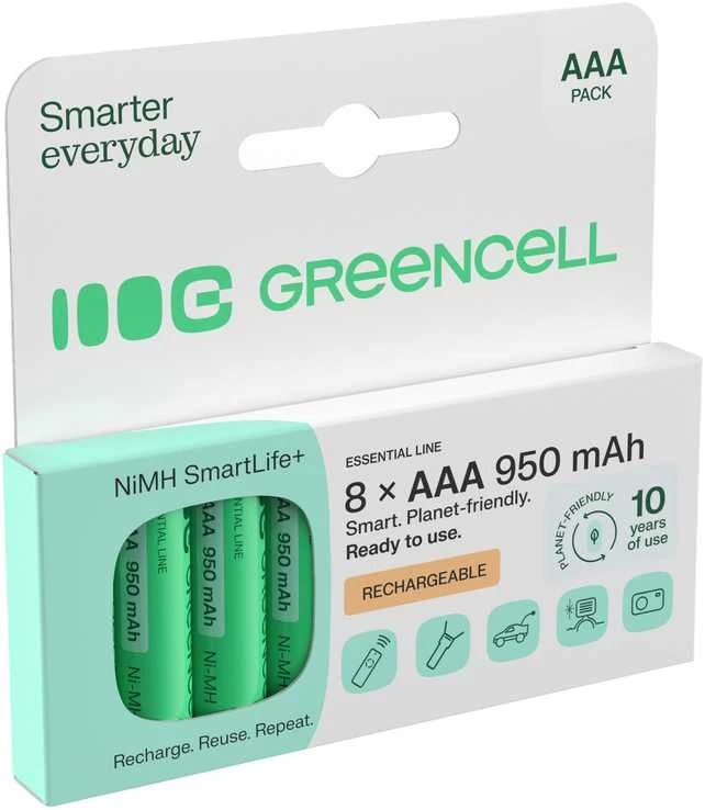 8x įkraunamos baterijos AAA R3 950 mAh Ni-MH žalios spalvos įkraunamos baterijos