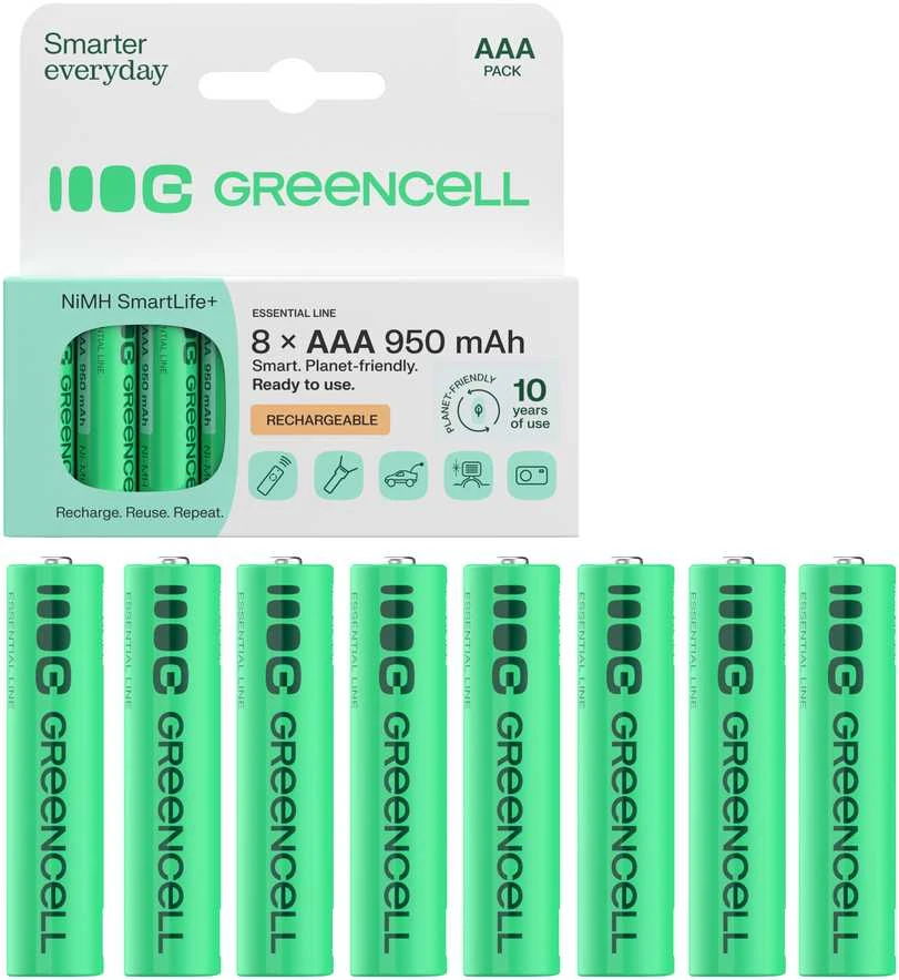 8x įkraunamos baterijos AAA R3 950 mAh Ni-MH žalios spalvos įkraunamos baterijos