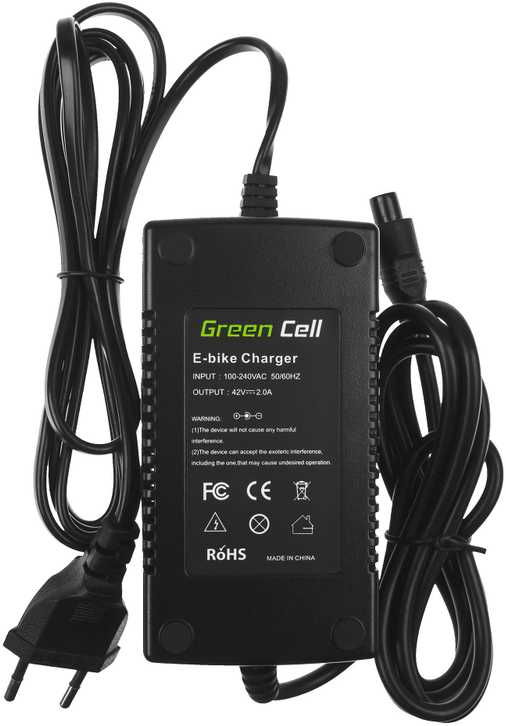 Green Cell Žalias Cell Žalias Cell Įkroviklis elektriniam dviračiui E-Bike 3-Pin 42V 2A