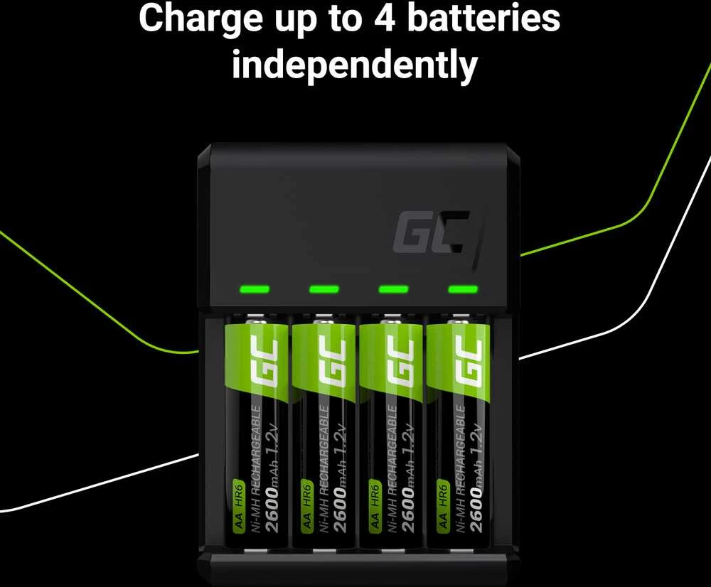 Green Cell Žalias Cell GREENCELL GRADGC01 VitalCharger, skirtas AA R6 ir AAA R03 Ni-MH