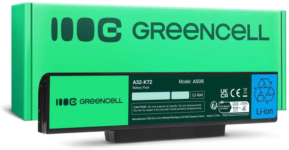 Green Cell GREENCELL AS06 Baterija Žalias Cell A32-K72, skirta Asus K72 K73 N71 N73