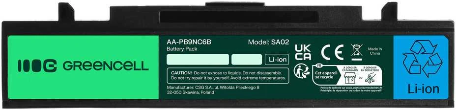 Žalias Cell GREENCELL SA02 Baterija AA-PB9NC6B AA-PB9NS6B do Samsung R519 R520 R522 R530 R540 11.1V 9 cel
