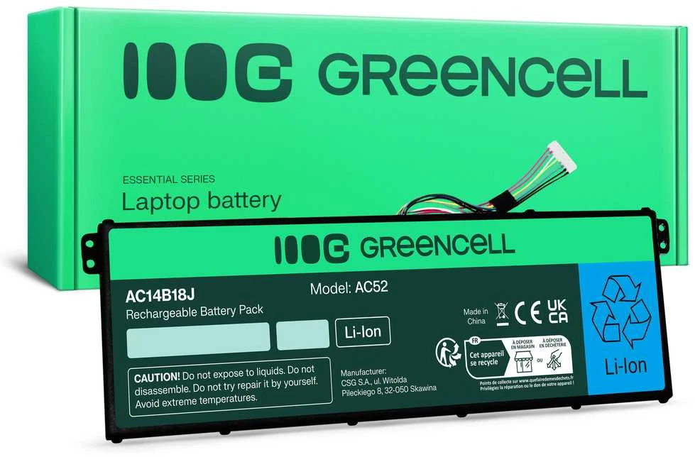 Green Cell Žalias Cell GREENCELL AC52 Baterija Žalias Cell AC14B8K AC14B18J skirta Acer Aspire E 11 ES1-111M ES1-131 E 15 E