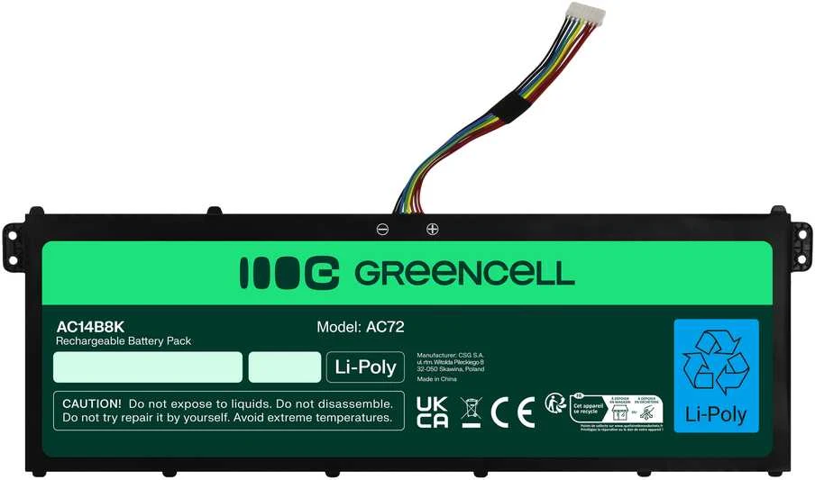 Green Cell Žalias Cell GREENCELL Baterija AC14B3K AC14B8K, skirta Acer Aspire 5 A515 A517 R15 R5-571T Spin 3 SP315-51 SP513-51 Swift 3 SF314-52