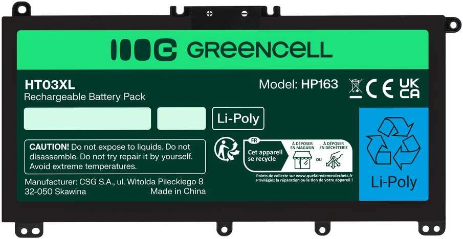 Green Cell Žalias Cell GREENCELL HP163 Bateria Žalias Cell HT03XL arba HP 240 G7 245 G7 250 G7 255 G7, HP 14 15 17,