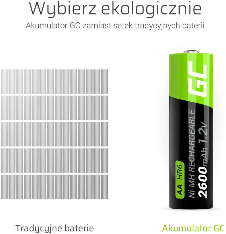 Žalias Cell Baterie Akumulatorki Paluszki 2x AA HR6 2600mAh