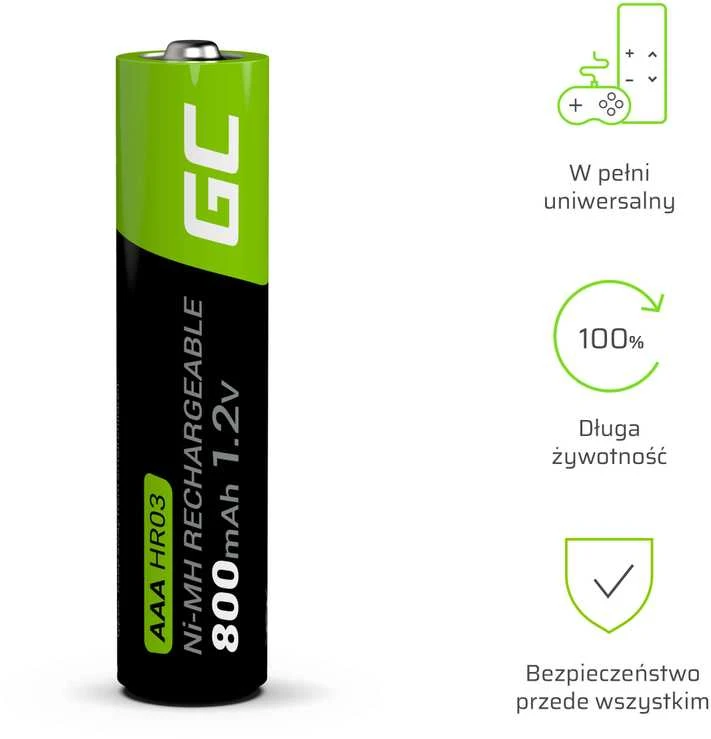 Žalias Cell Baterie Akumulatorki Paluszki 2x AAA HR03 800mAh