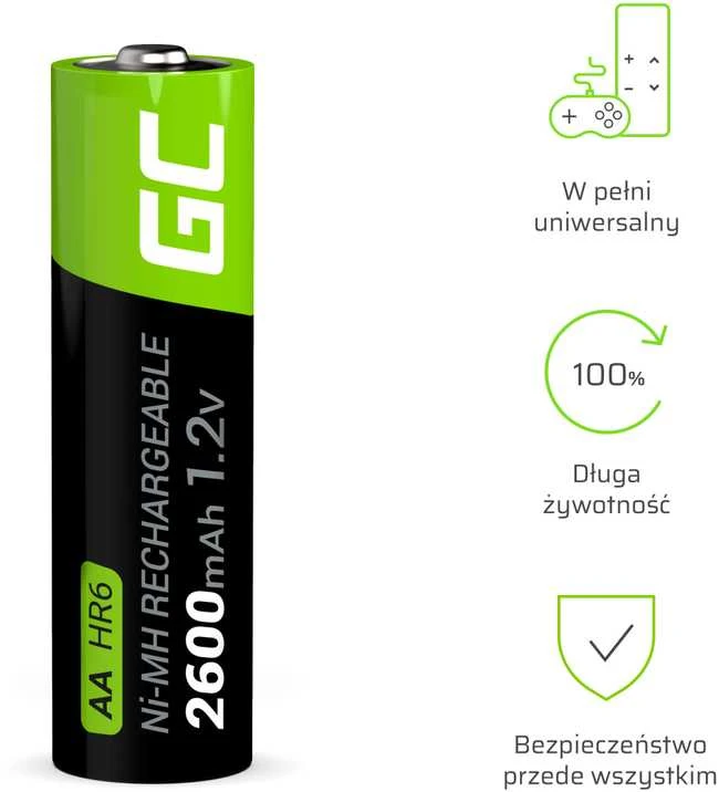 Įkraunamos AA baterijos 2600mAh su techninėmis piktogramomis
