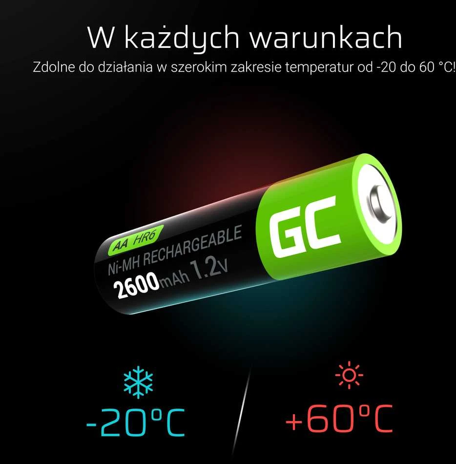Žalias Cell Baterijos Įkraunamos baterijos Pirštai 4x AA R6 2600mAh