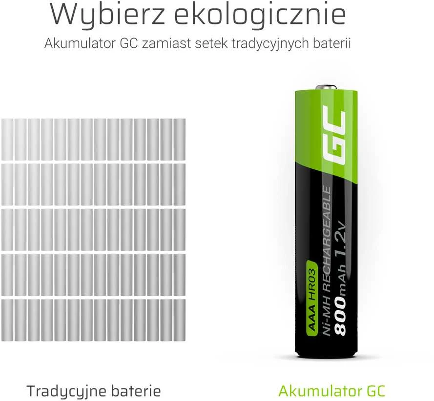 Green Cell AAA akumuliatorius su palyginimo iliustracija
