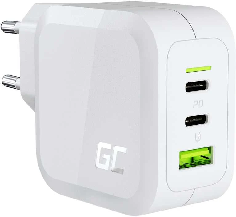 Green Cell Žalias Cell Žalias Cell įkroviklis 65W GaN GC PowerGan - 2x USB-C, 1x USB-A - baltas