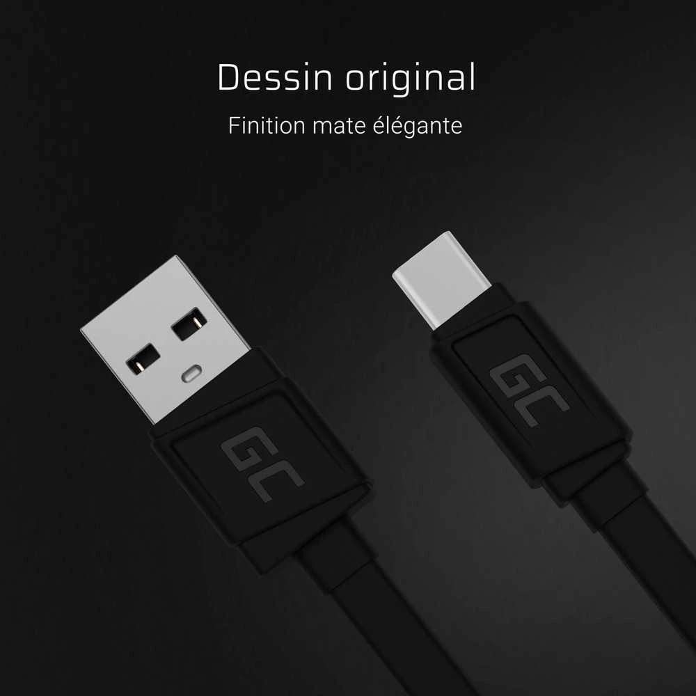 Green Cell Žalias Cell GREENCELL KABGC03 GCmatte USB-C Plokščias laidas 25 cm su greitu įkrovimu