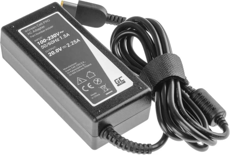 GREENCELL AD64P įkroviklis / kintamosios srovės adapteris Žalias Cell for Lenovo 20V 2.25A 45W Slim Tip