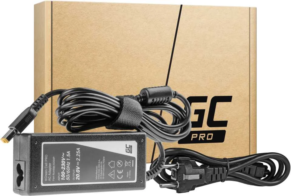 GREENCELL AD64P įkroviklis / kintamosios srovės adapteris Žalias Cell for Lenovo 20V 2.25A 45W Slim Tip